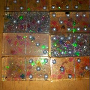 Silver custom Domino's with holographic 420 leaves